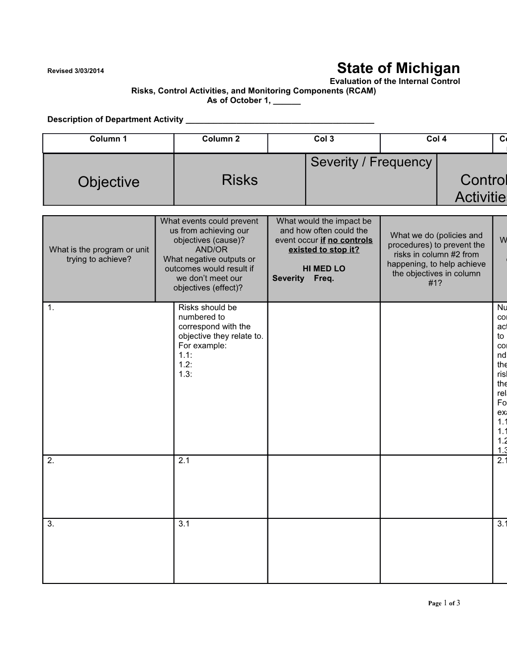 Risk Assessment and Control Activities Worksheet
