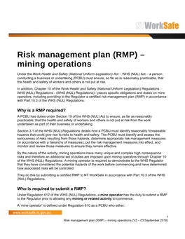 Risk Management Plan (RMP) Mining Operations