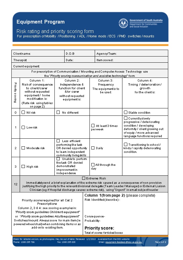 Risk Rating and Priority Scoring Form