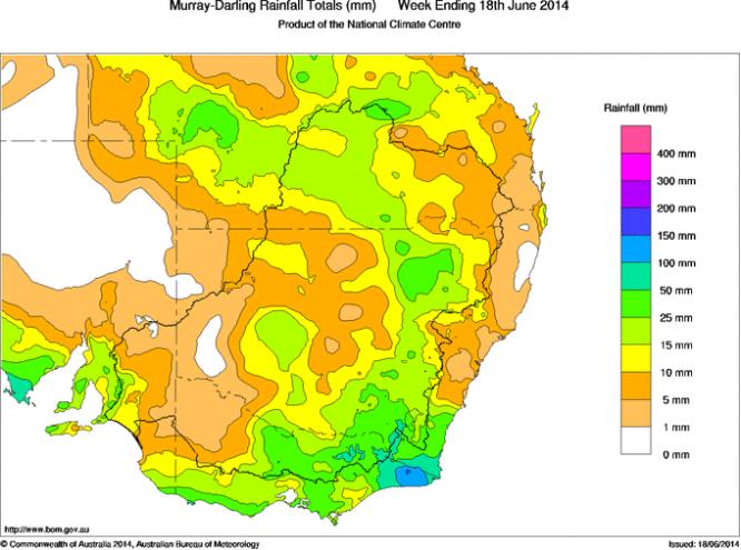 Weekly rainfall totals for Murray Darling Basin