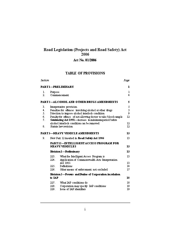 Road Legislation (Projects and Road Safety) Act 2006