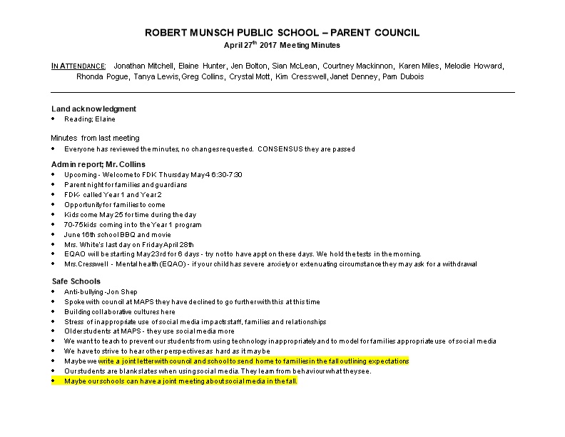 Robert Munsch Public School Parent Council
