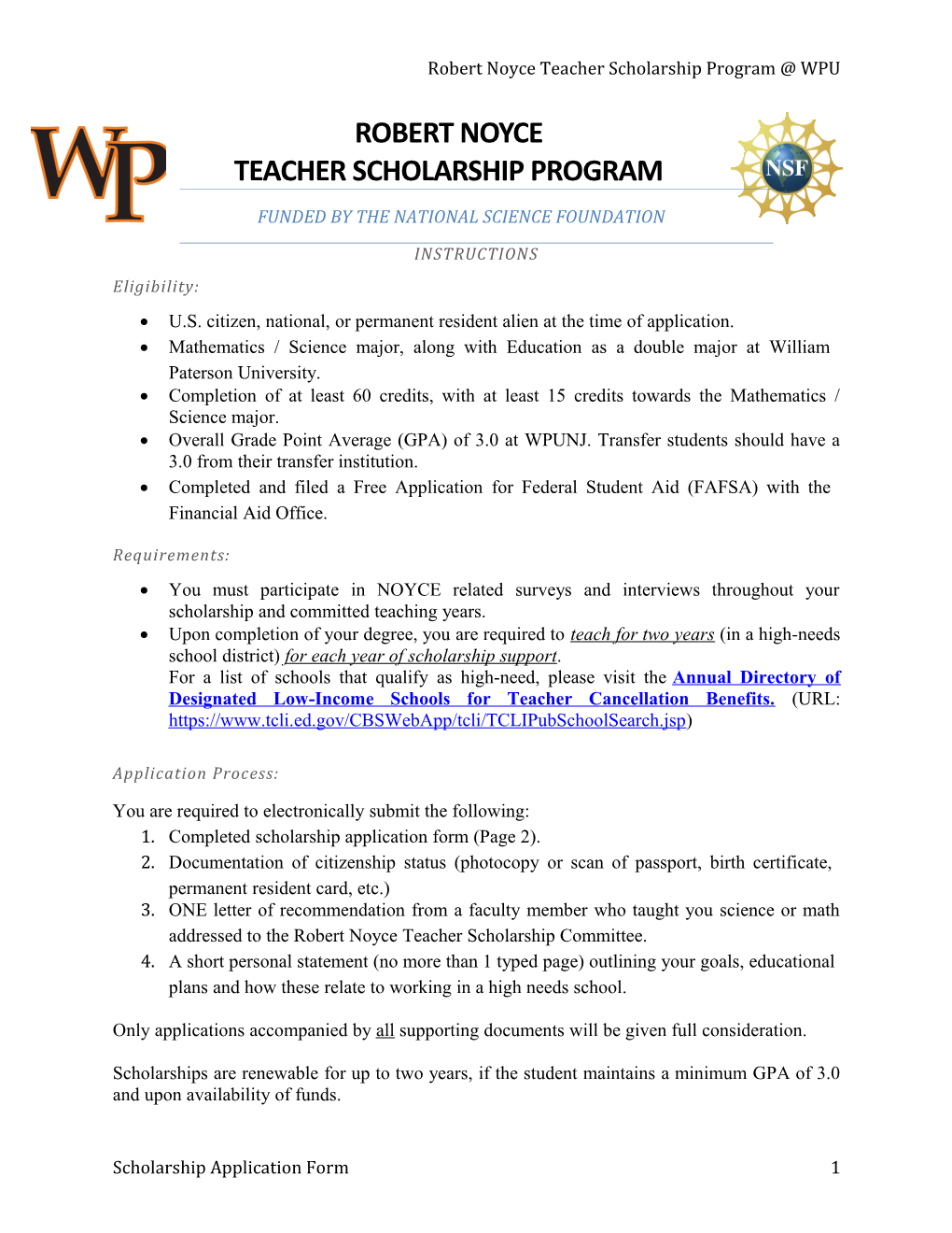 Robert Noyce Teacher Scholarship Program WPU