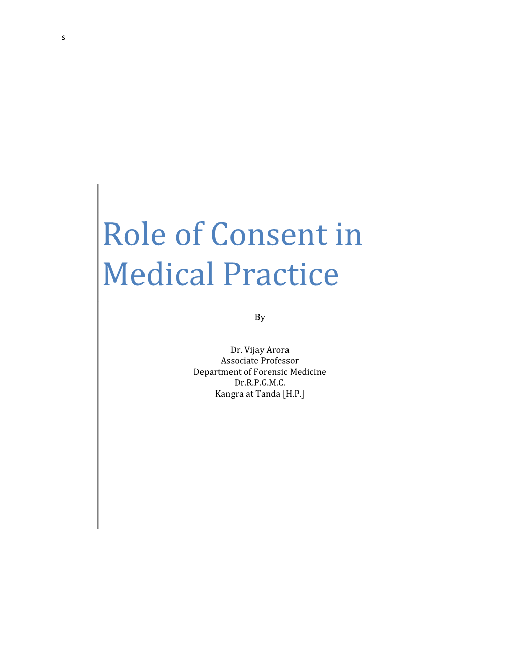 Role of Consent in Medical Practice