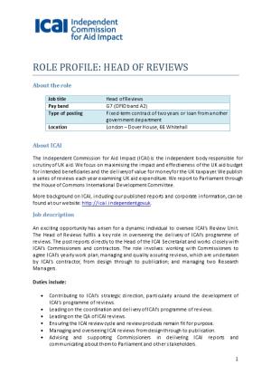 Role Profile: Head of Reviews