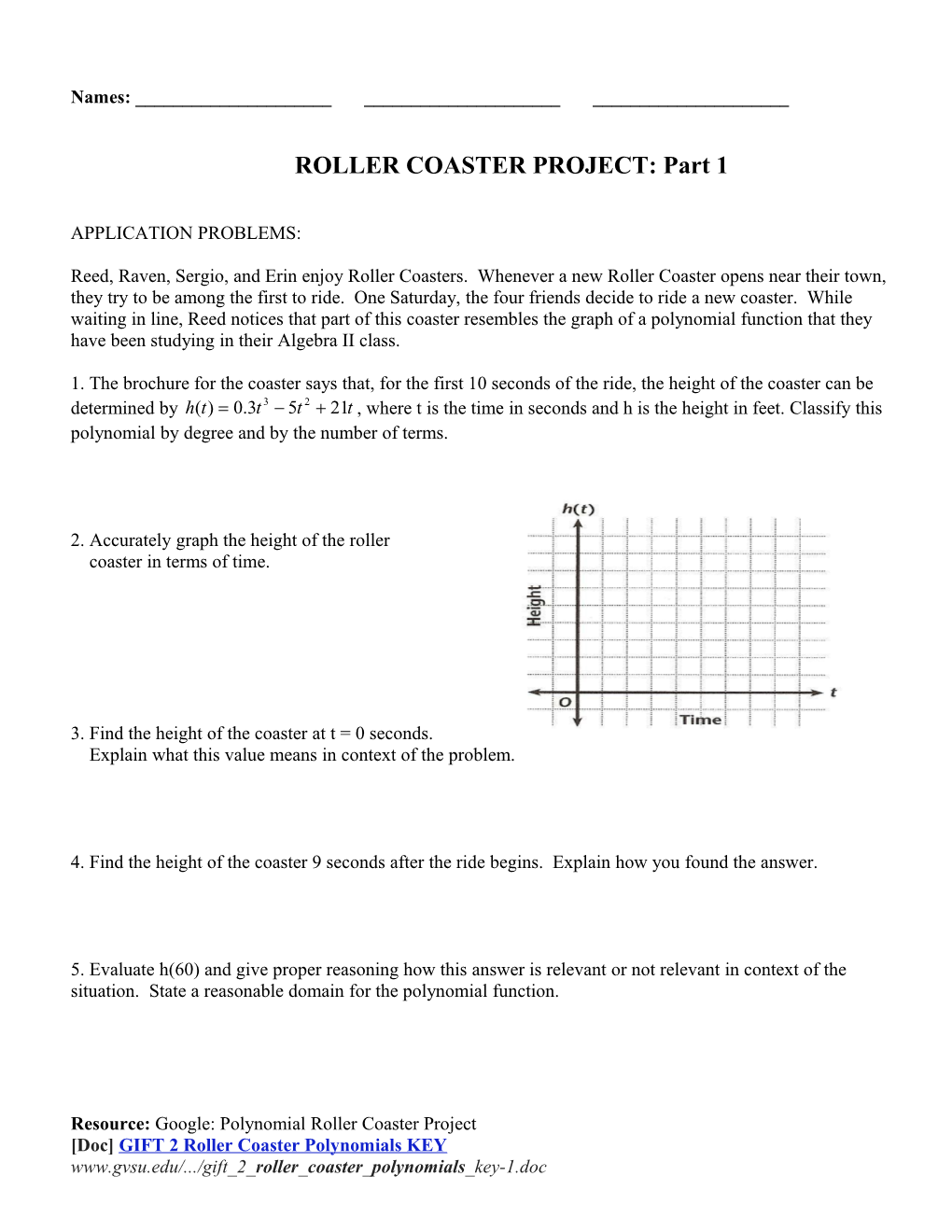 ROLLER COASTER PROJECT: Part 1
