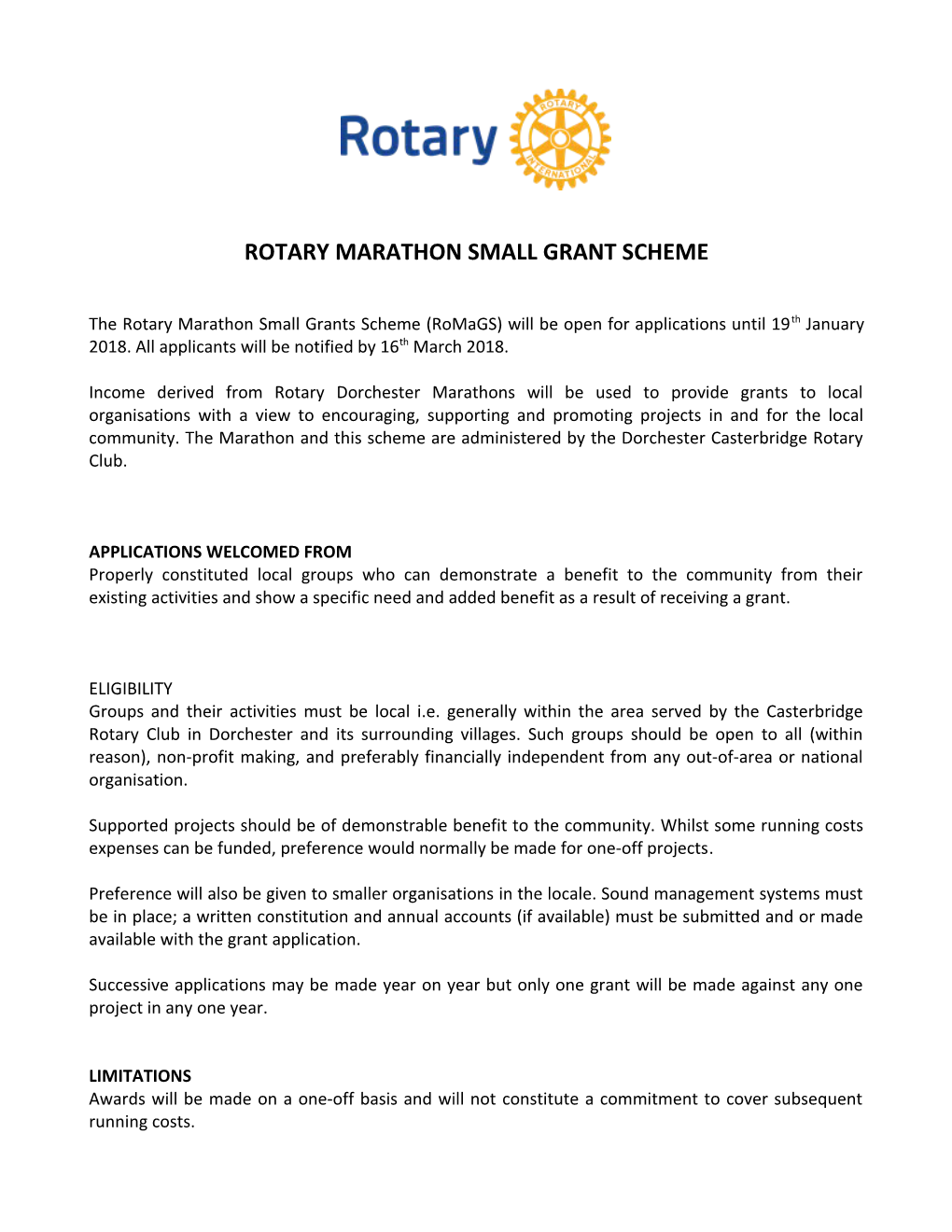 Rotary Marathon Small Grant Scheme
