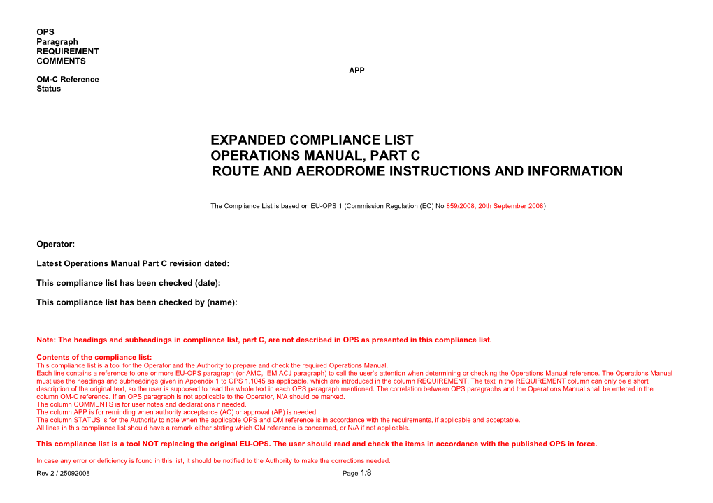 Route and Aerodrome Instructions and Information