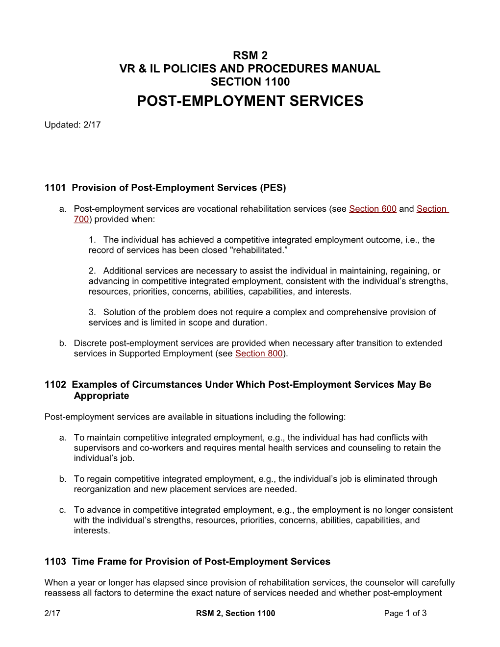 RSM 2, Section 1100: Post-Employment Services