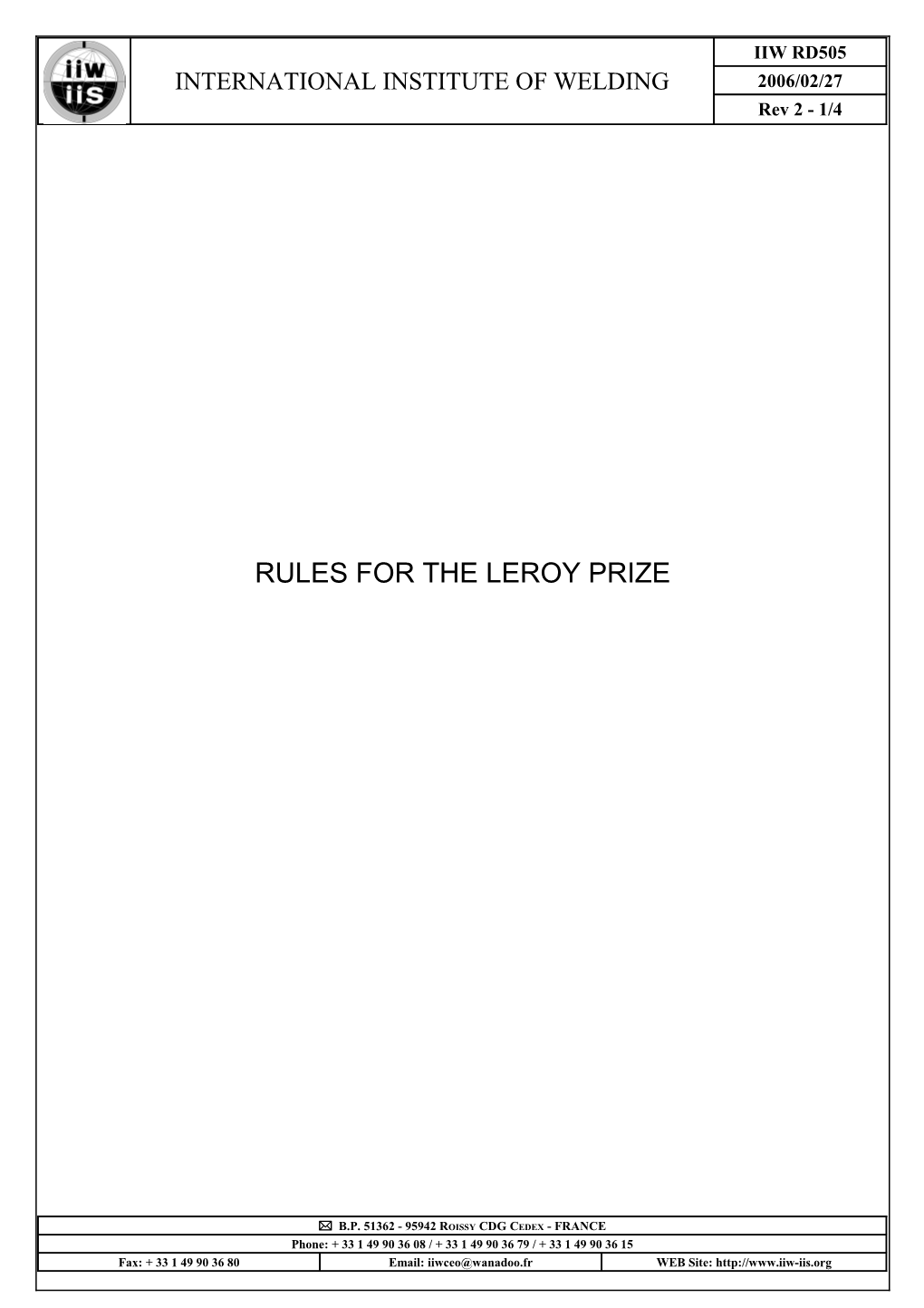 Rules for the Leroy Prize