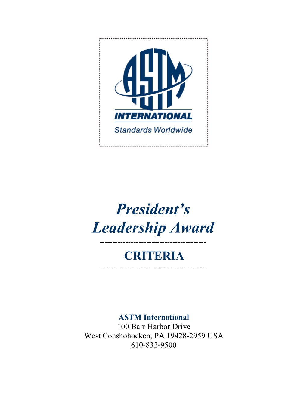 Rules Governing the Astm International President S Award