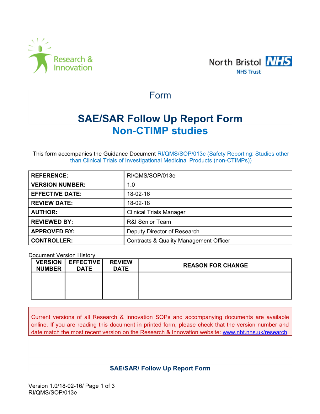 SAE/SAR/ Follow up Report Form