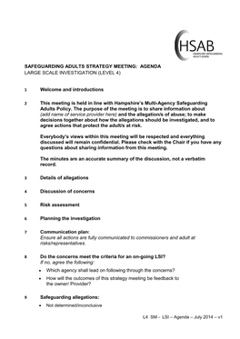 Safeguarding Adults Strategy Meeting: Agenda Large Scale Investigation (Level 4)
