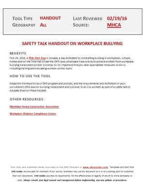 Safety Talk Handout on Workplace Bullying