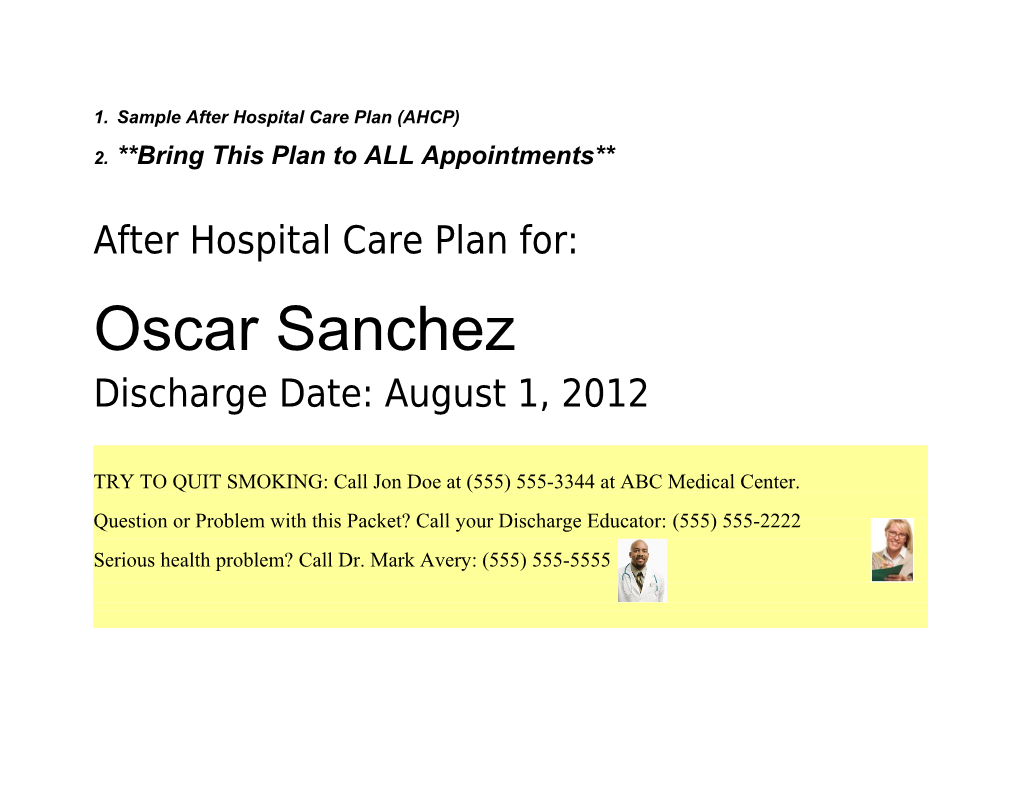 Sample After Hospital Care Plan (AHCP)