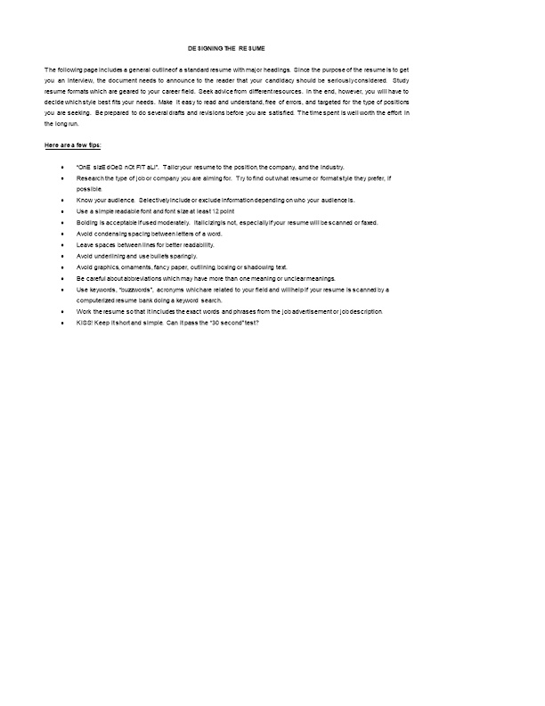 Sample- Basic Resume Outline
