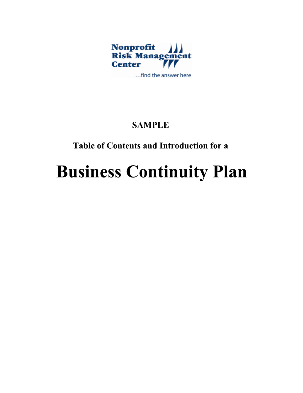 SAMPLE Business Continuity Plan