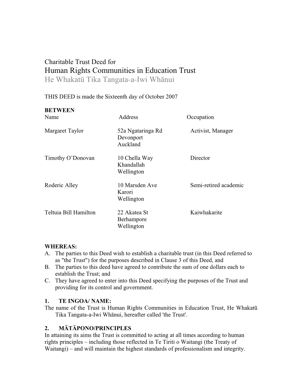 Sample Charitable Trust Deed and Guide to Its Clauses