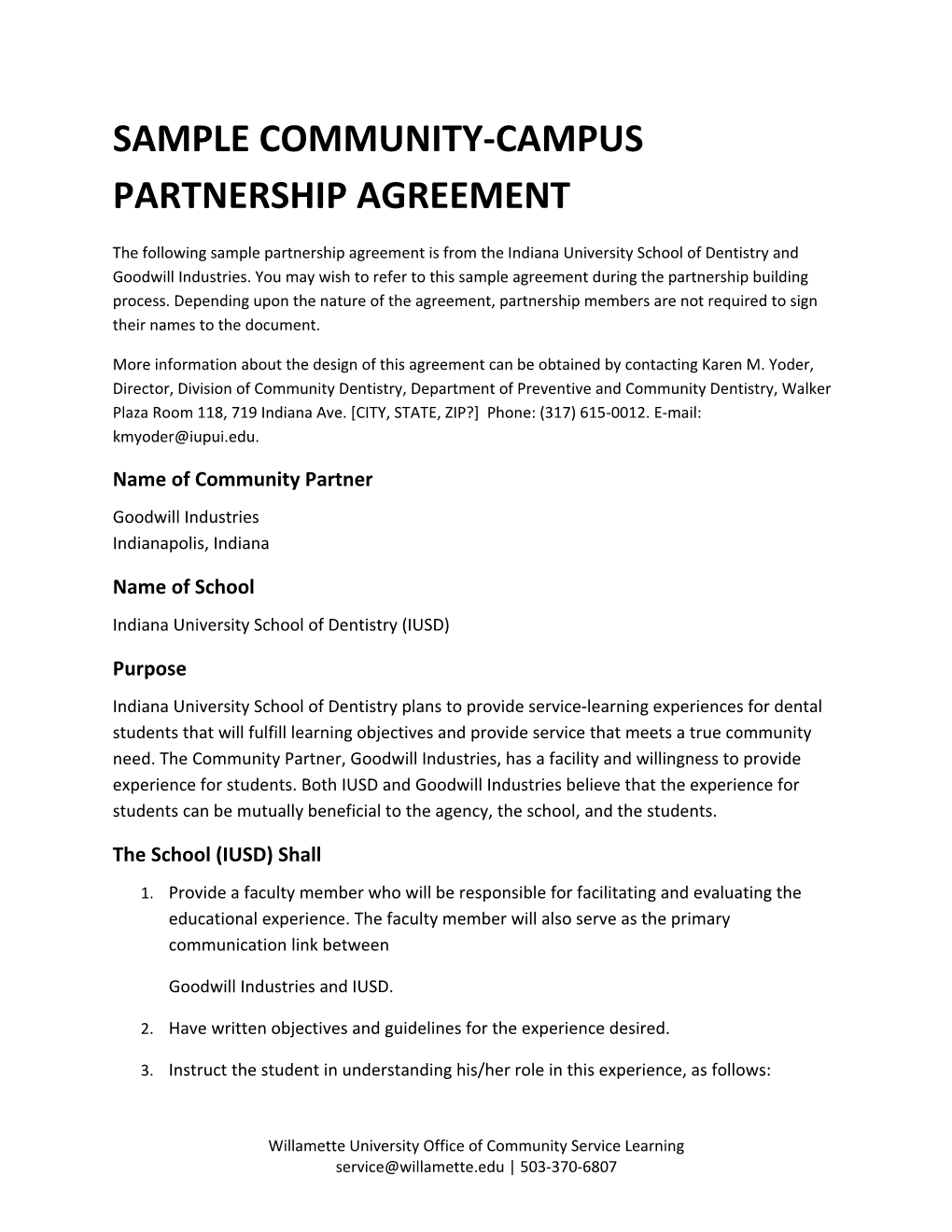 Sample Community-Campus Partnership Agreement