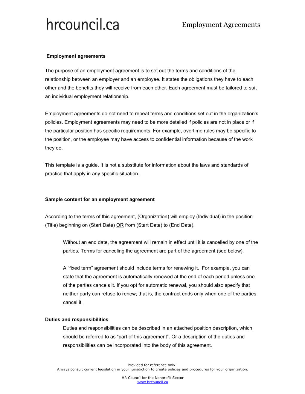 Sample Content for an Employment Agreement