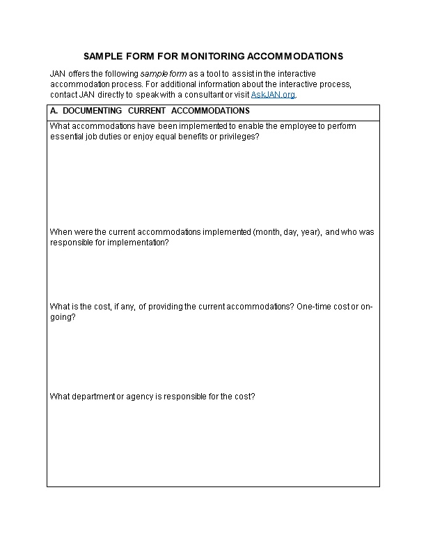 Sample Form Formonitoring Accommodations