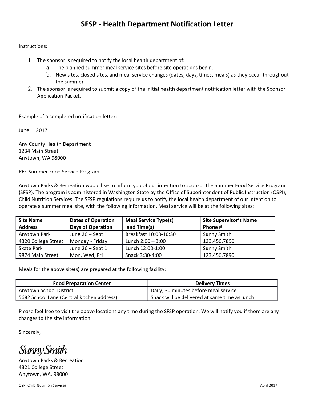 Sample Health Department Notification Letter