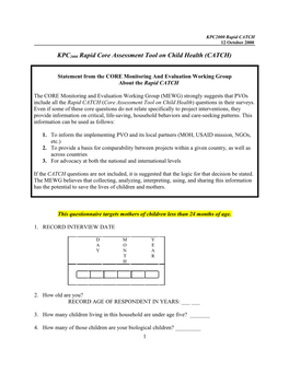 Sample Kpc2000 Core Questionnaire