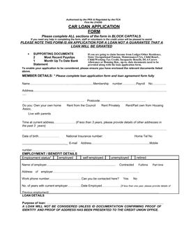 Sample Loan Application Form