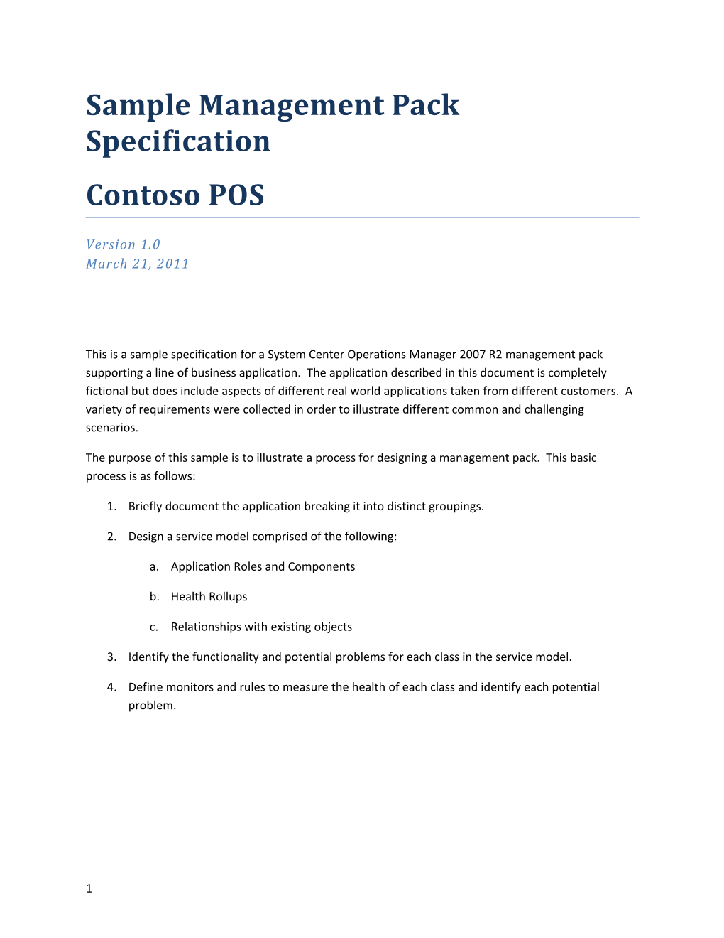 Sample Management Pack Specification