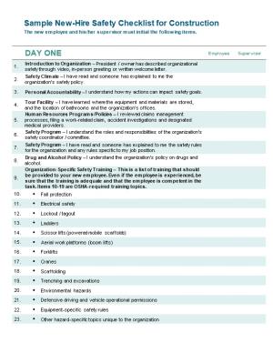 Sample New-Hire Safety Checklist for Construction
