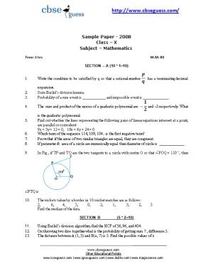 Sample Paper - 2008 Class X Subject Mathematics