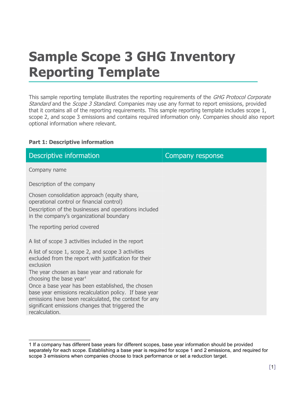 Sample Scope 3 GHG Inventory Reporting Template