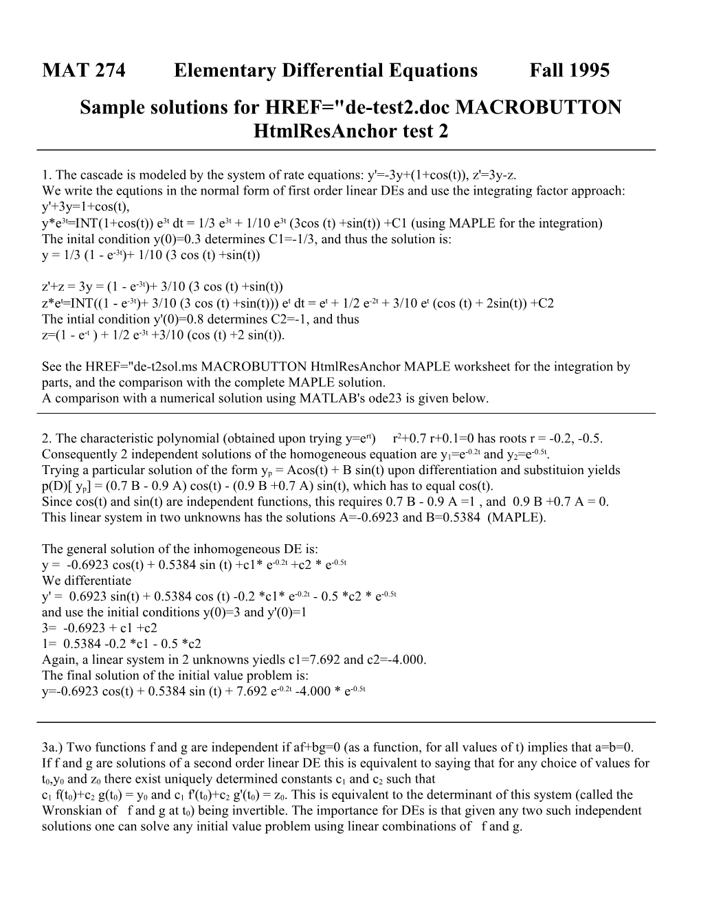 Sample Solutions for Test 2