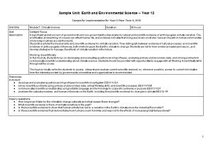 Sample Unit: Earth and Environmental Science Year 12