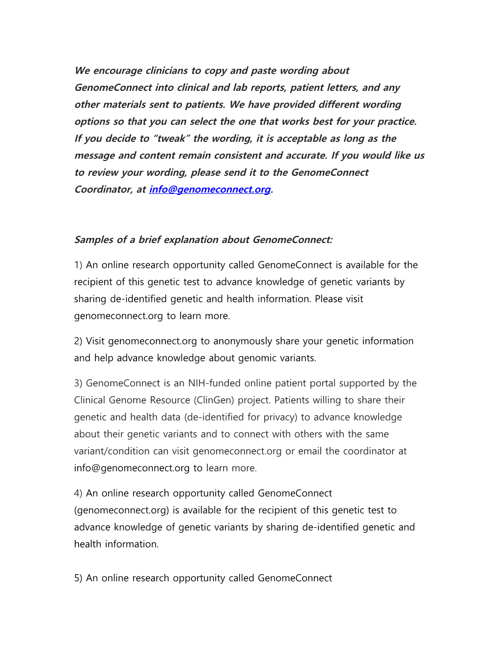 Samples of a Brief Explanation About Genomeconnect