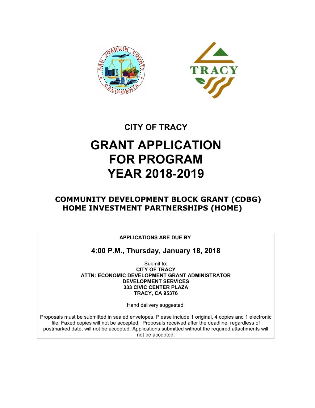 San Joaquin County Funding Application for Program Year 2018-19