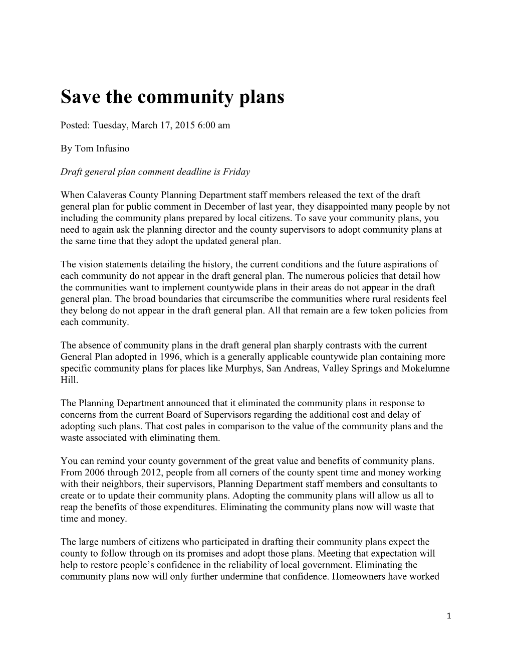 Save the Community Plans
