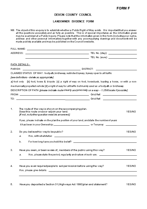 Sc/Form 4 Prow Landowner Evidence Form