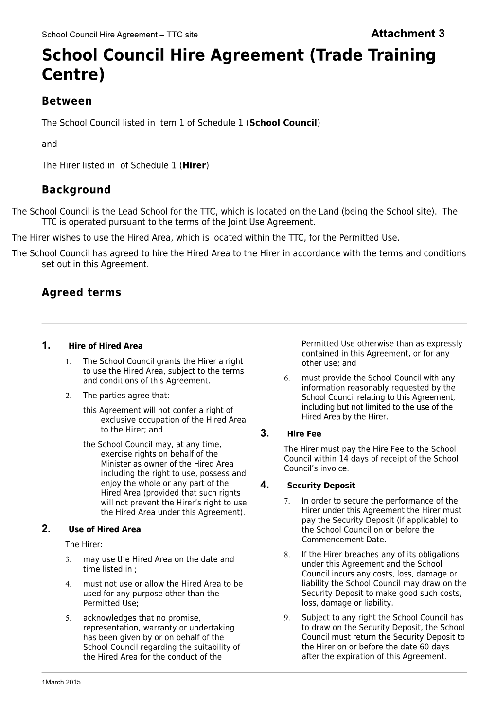 School Council Hire Agreement