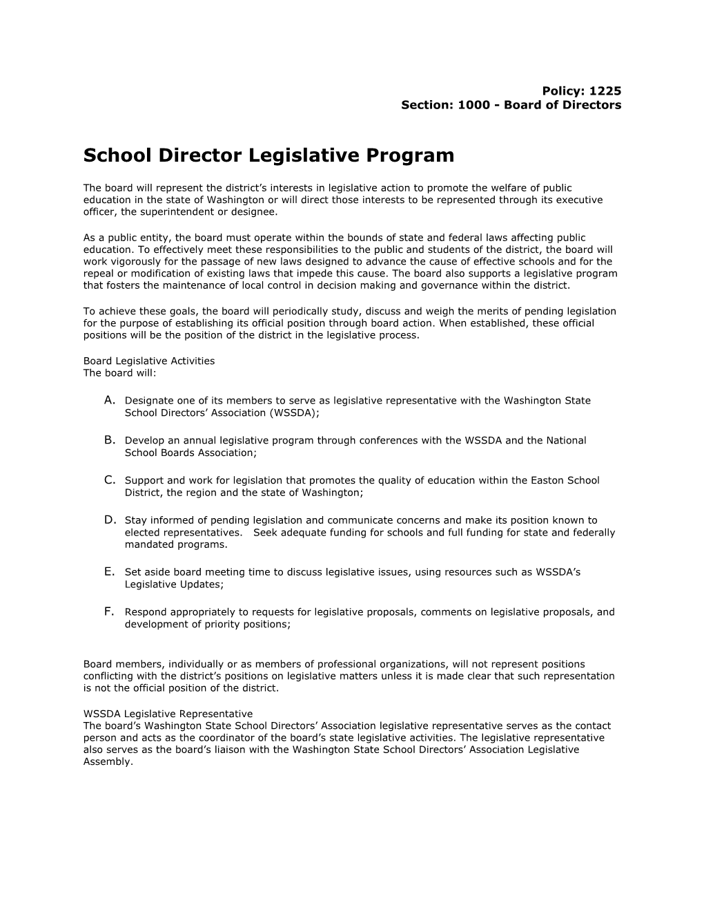 School Director Legislative Program