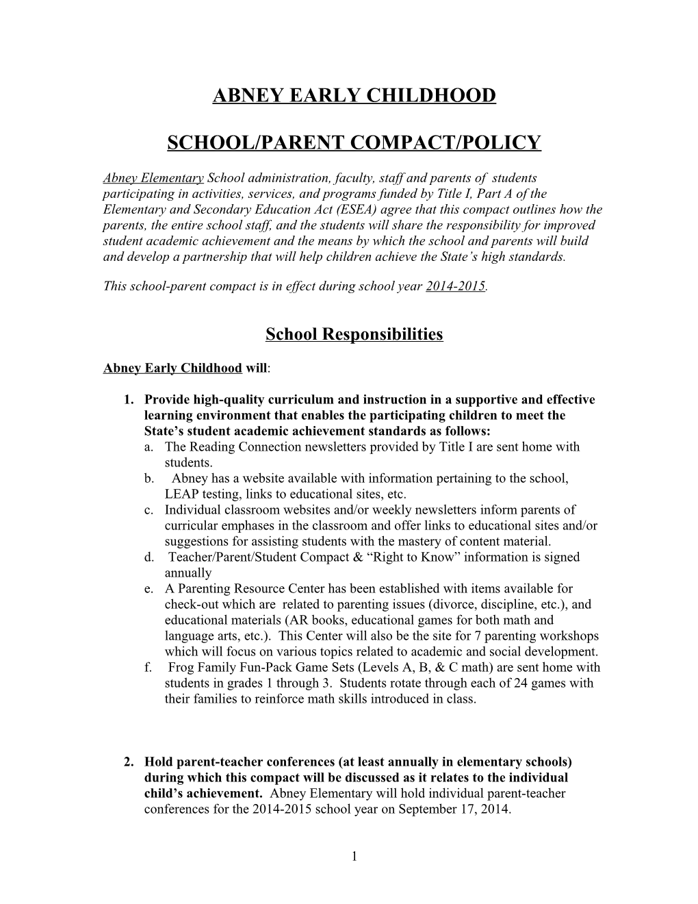 School/Parent Compact/Policy