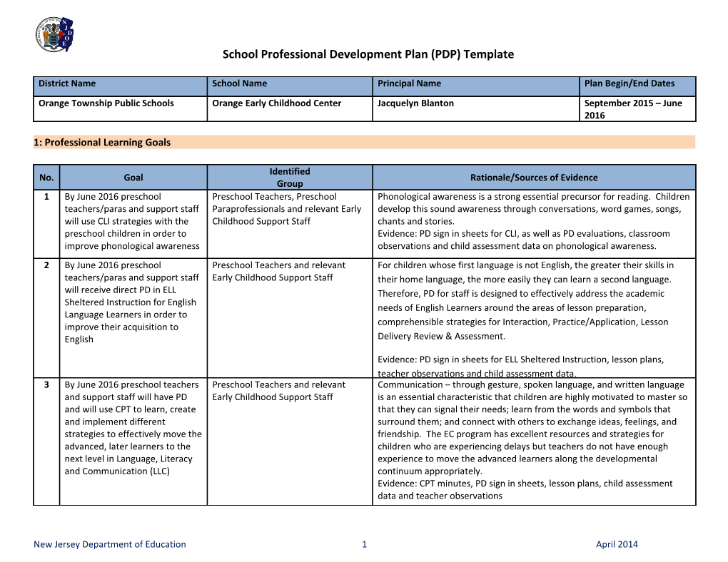 School Professional Development Plan (PDP) Template - Docest