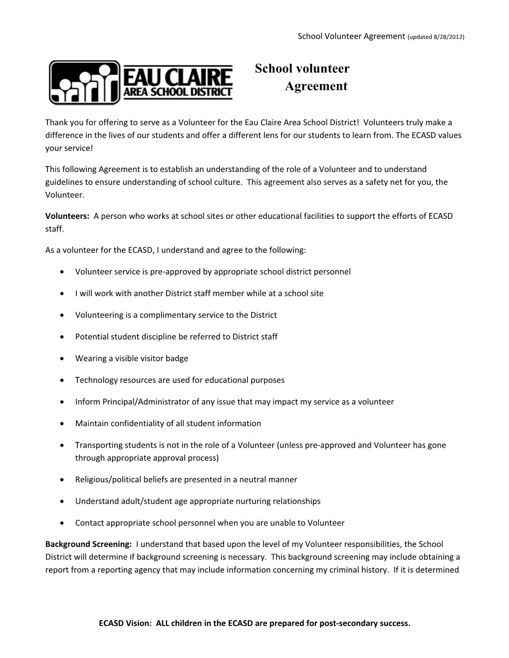 School Volunteer Agreement (Updated 8/28/2012)