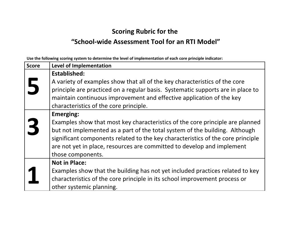 School-Wide Assessment Tool for an RTI Model
