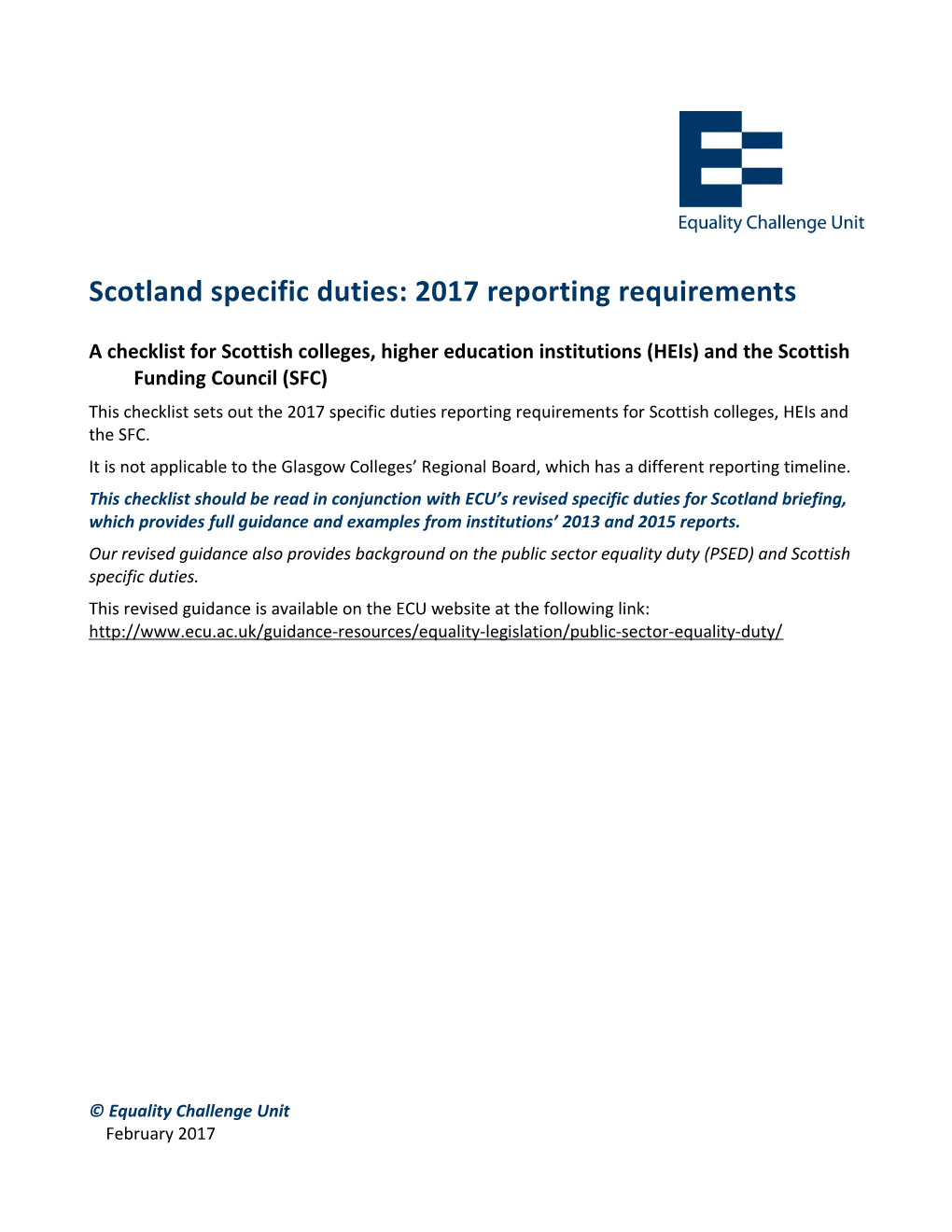 Scotland Specific Duties: 2017 Reporting Requirements