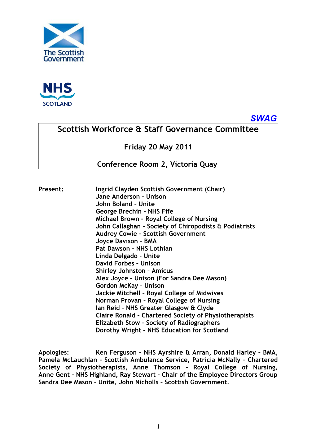 Scottish Workforce & Staff Governance Committee