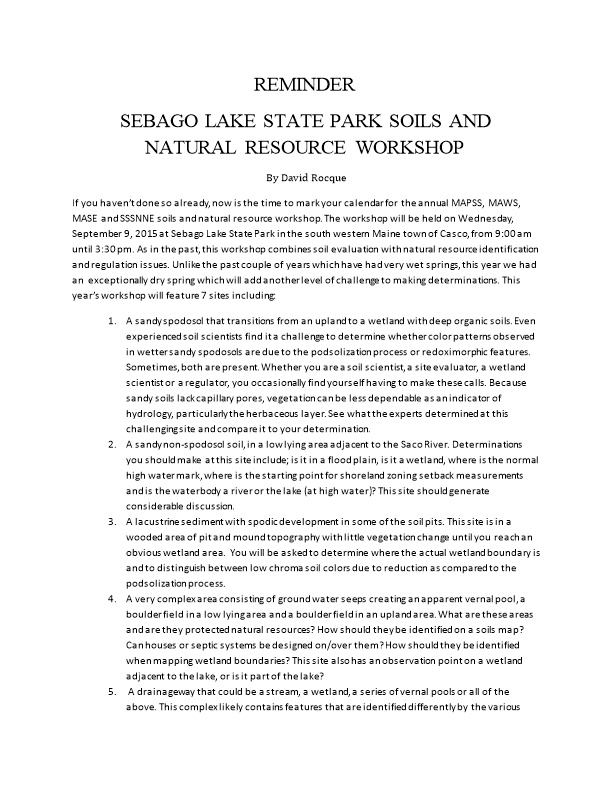 Sebago Lake State Parksoils and Natural Resource Workshop