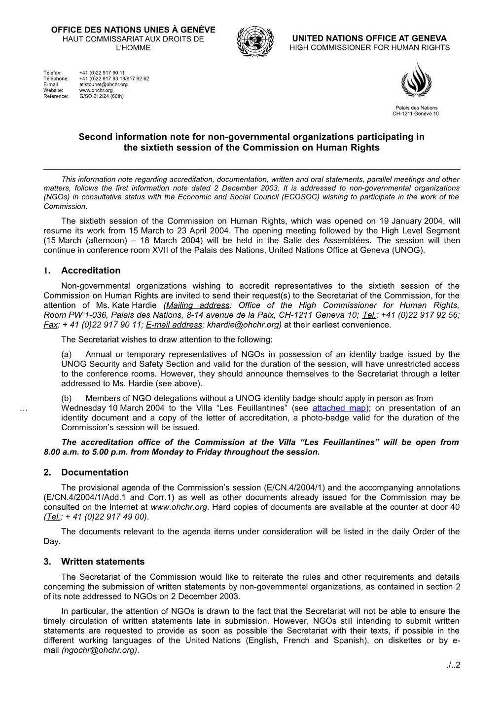 Second Information Note for Non-Governmental Organizationsparticipating In