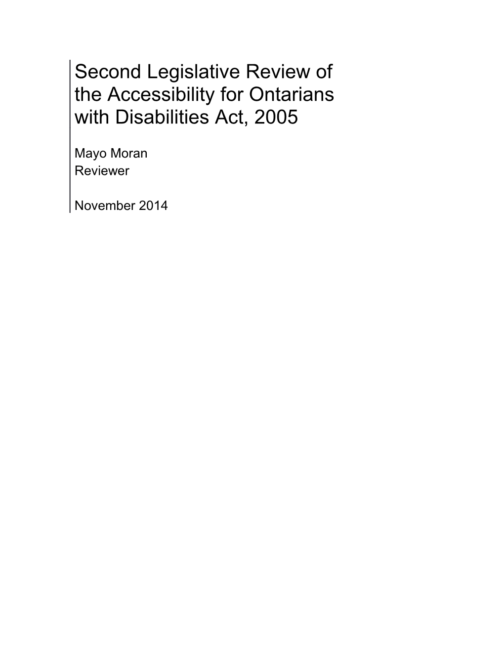 Second Legislative Review of the Accessibility for Ontarians with Disabilities Act, 2005