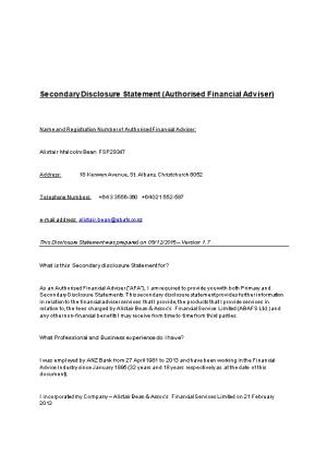 Secondary Disclosure Statement (Authorised Financial Adviser)